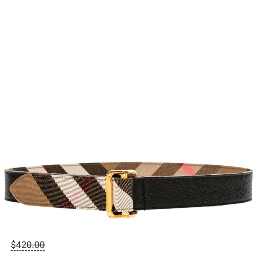 🔥Burberry Reversible Checkered Belt with Gold Buckle🔥